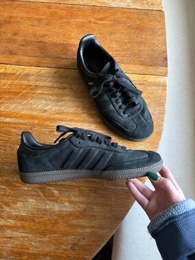 adidas Black Suede Samba Sneakers with Gold Accent